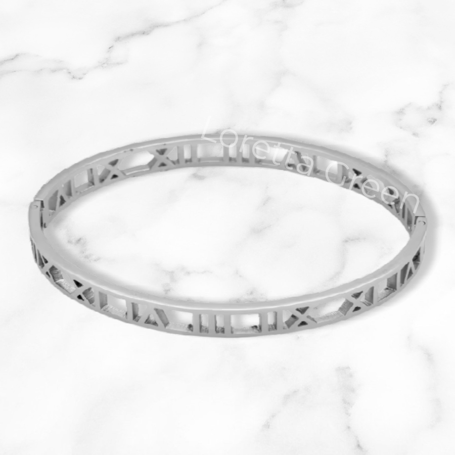 Roman Numerals Bangle - Silver