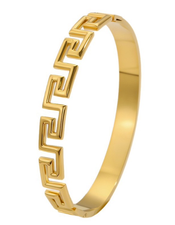 Greek Key Bangle - Gold