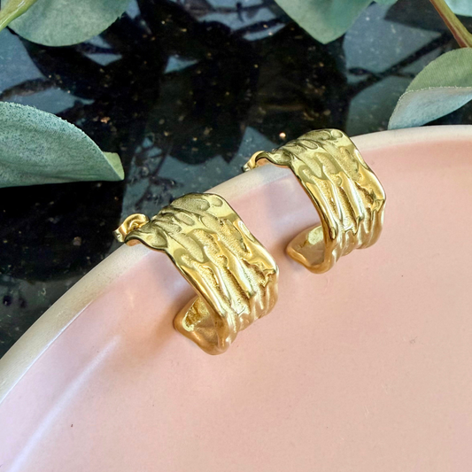 Textured Hoop Earrings - Gold