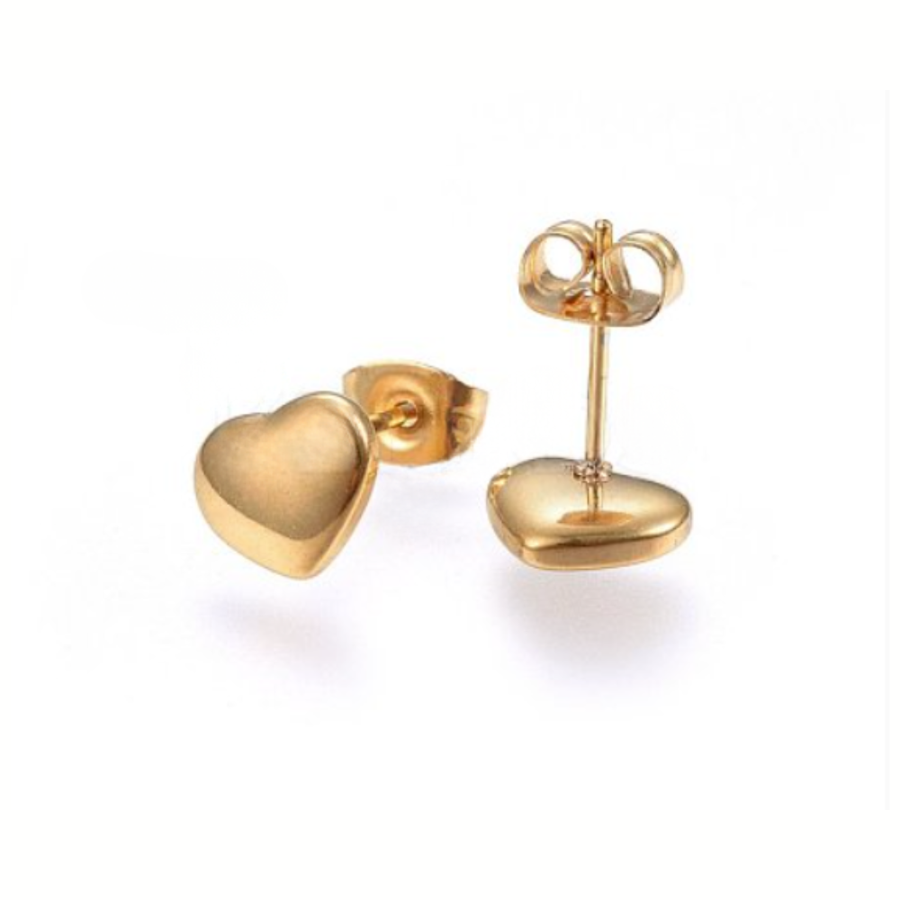 Heart Stud Earrings - Gold