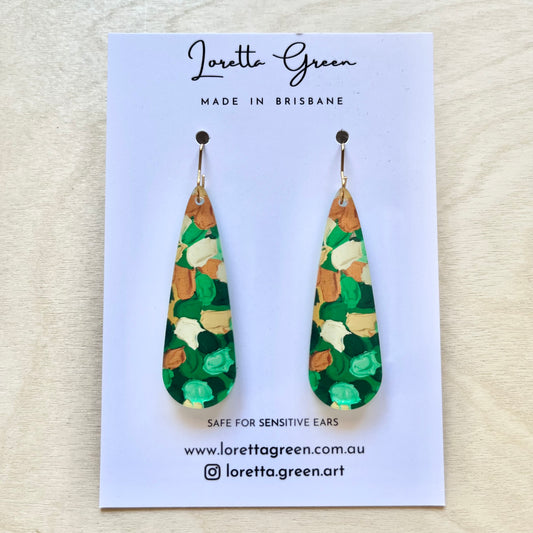 Green & Beige Earrings - Long Droplet