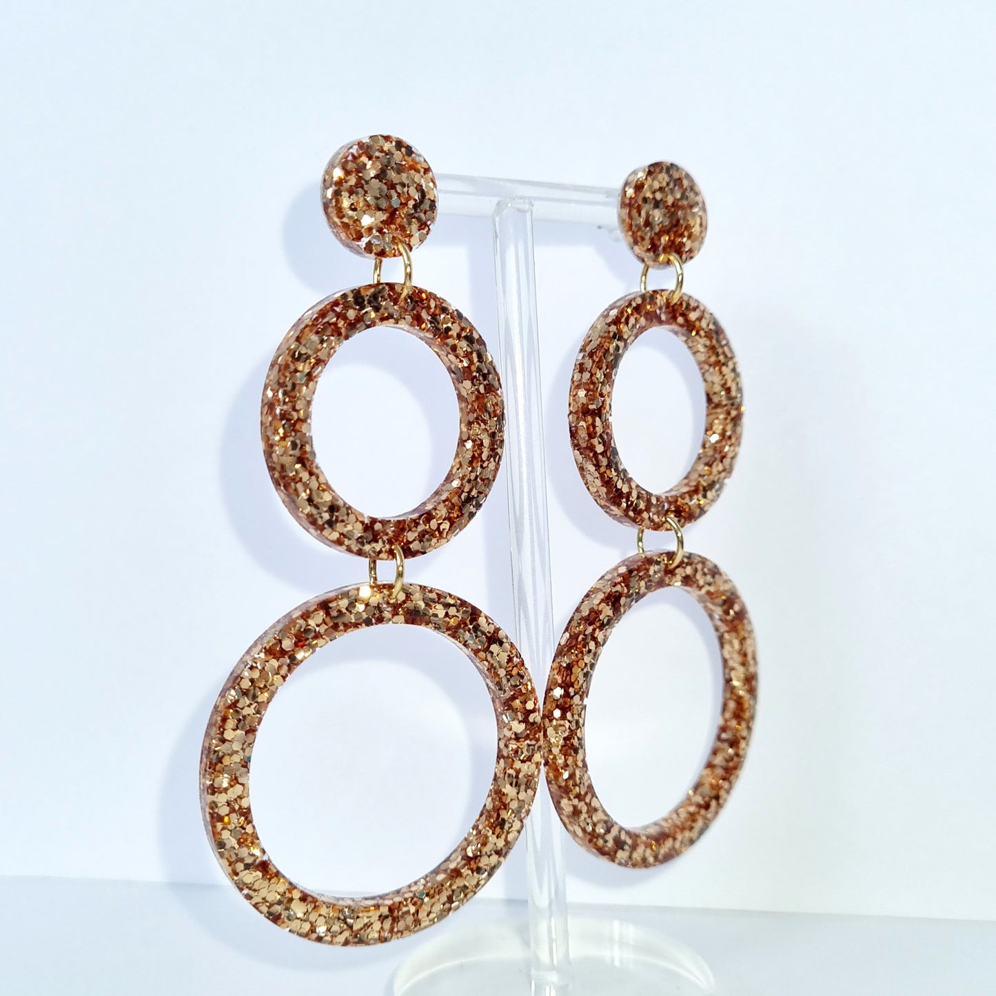 Gold Retro Circle Sparkle Earrings