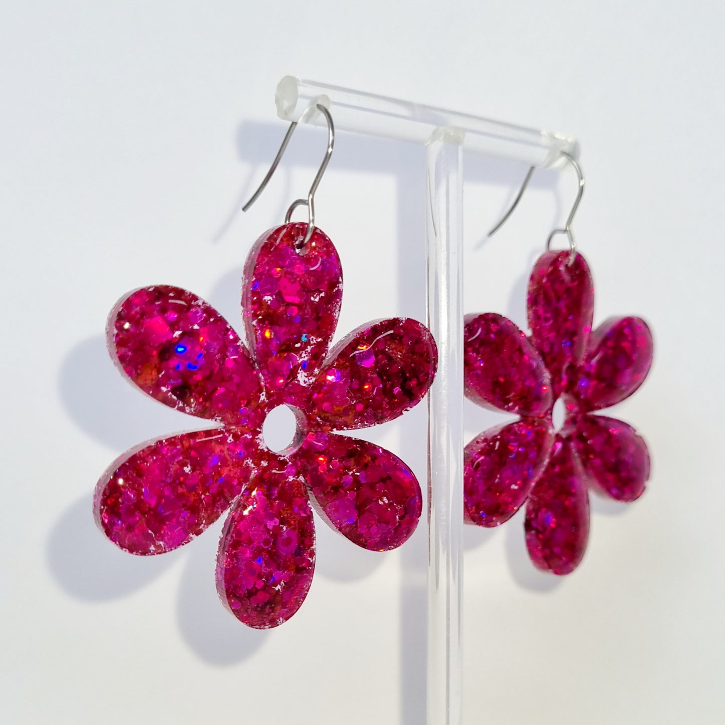 Magenta Flower Sparkle Earrings