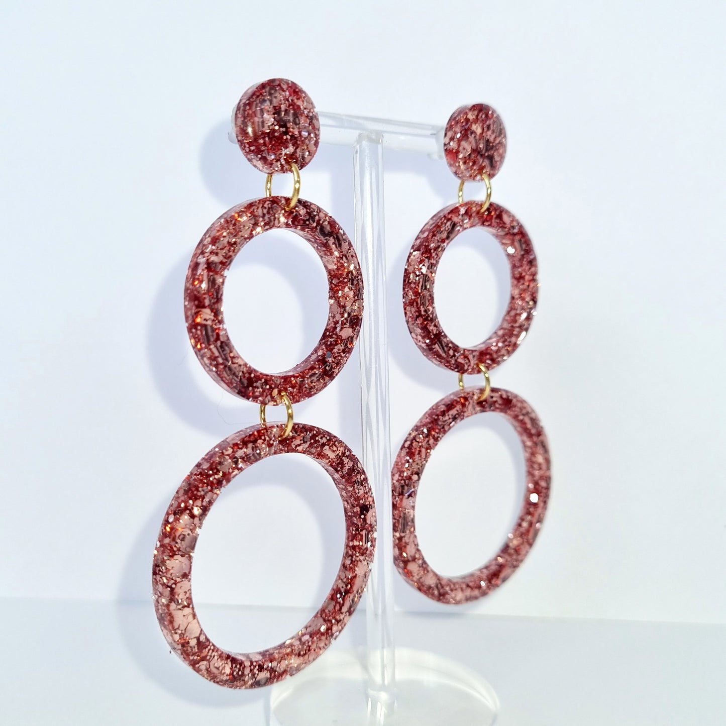 Rose Gold Retro Circles Sparkle Earrings