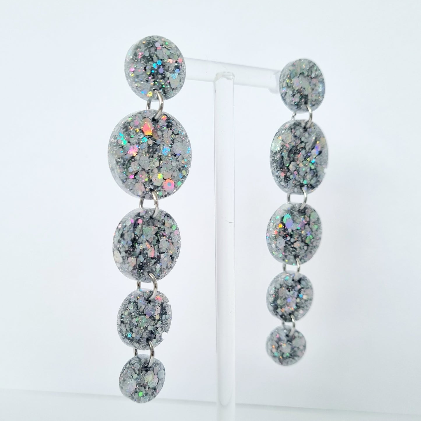 Silver Circle Cascade Sparkle Earrings