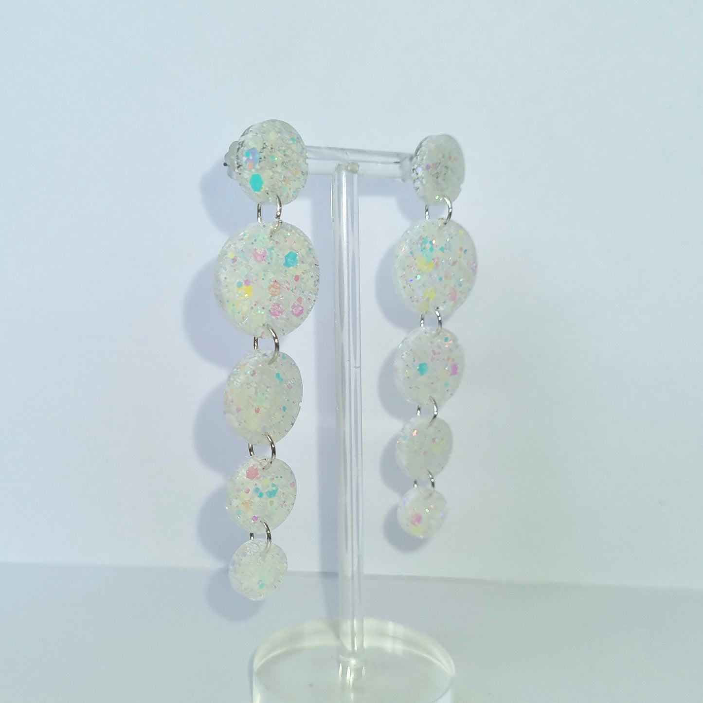 White Circle Cascade Sparkle Earrings