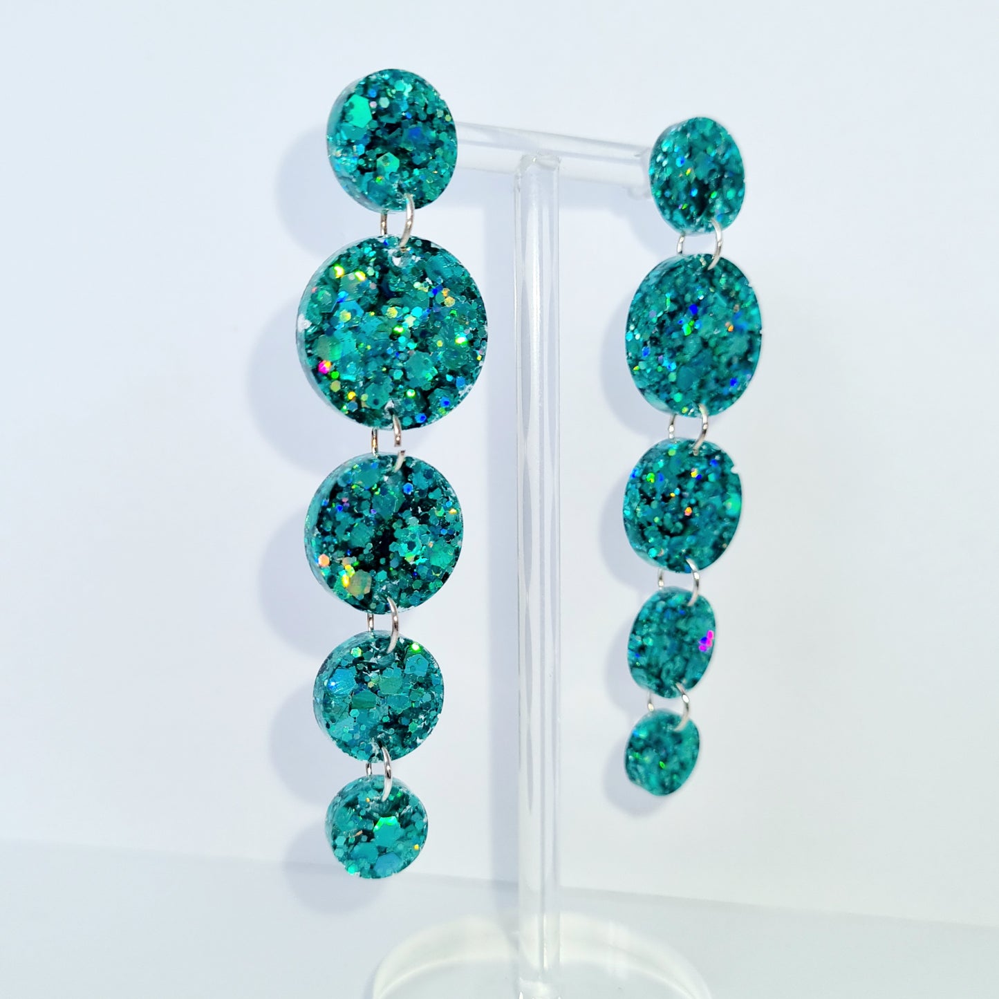 Turquoise Circle Cascade Sparkle Earrings