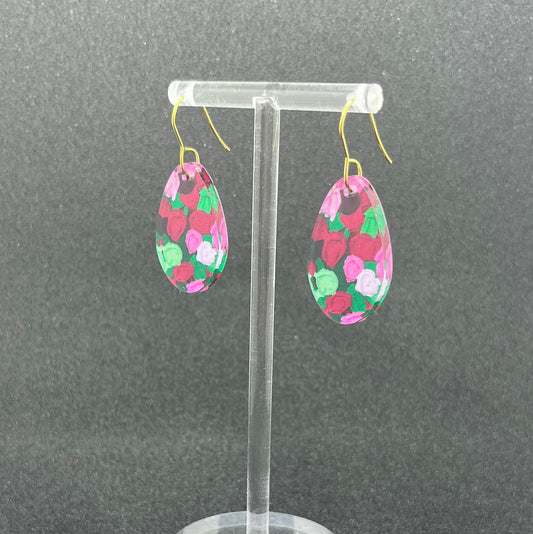 Pink & Green Earrings - Round Droplet