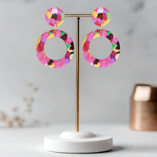 Pink Multicoloured Earrings - Double Circles