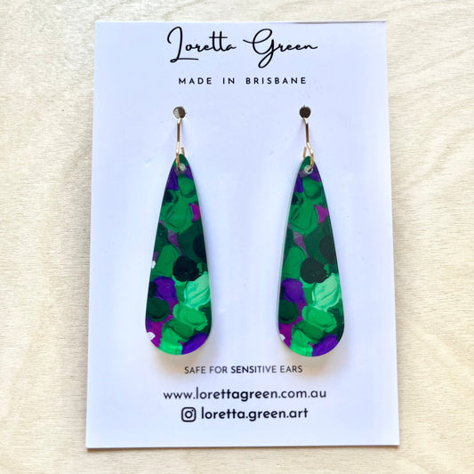 Green & Purple Earrings - Long Droplets