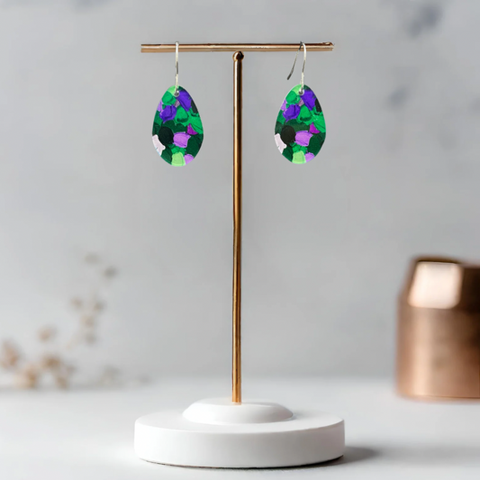 Green & Purple Earrings - Round Droplets