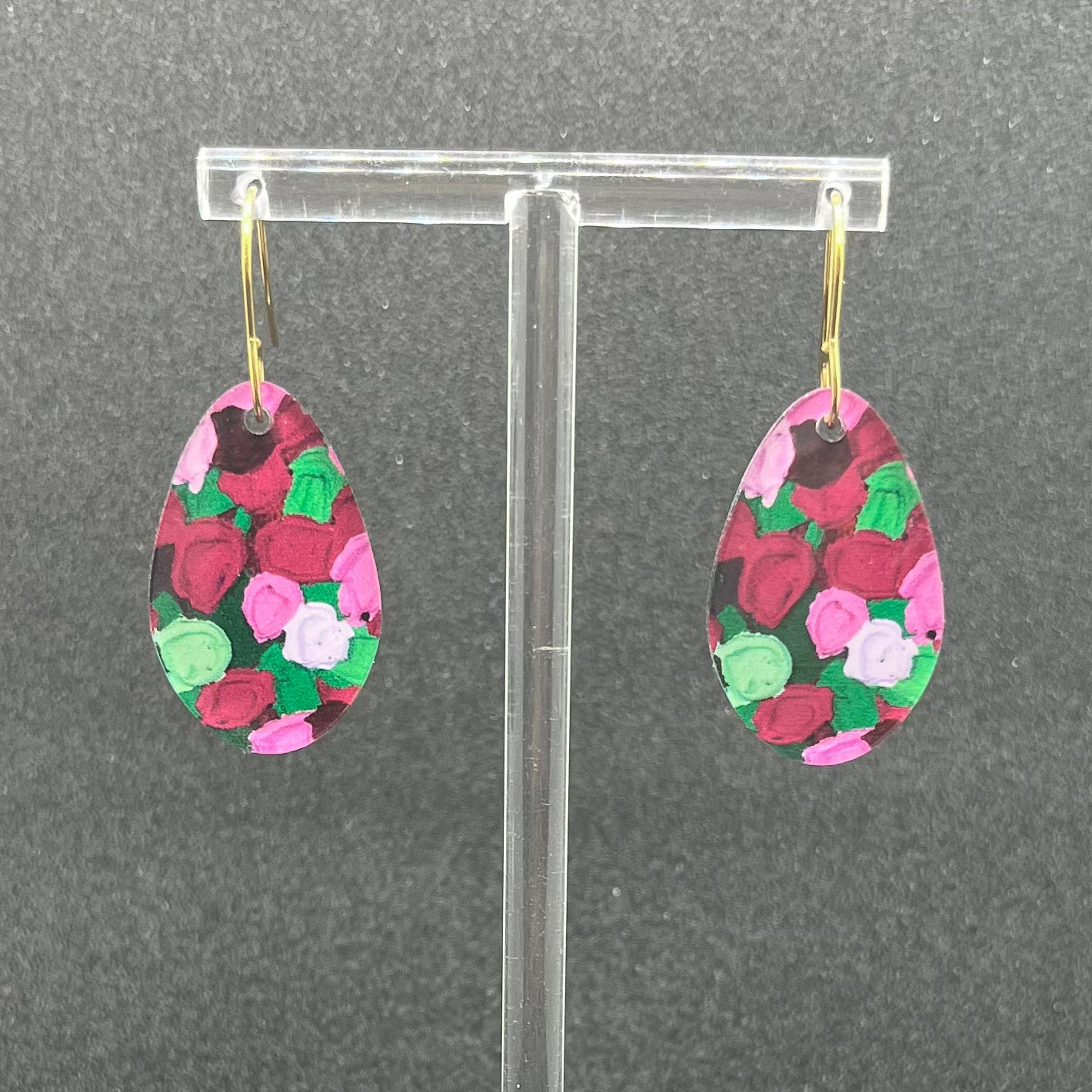 Pink & Green Earrings - Round Droplet