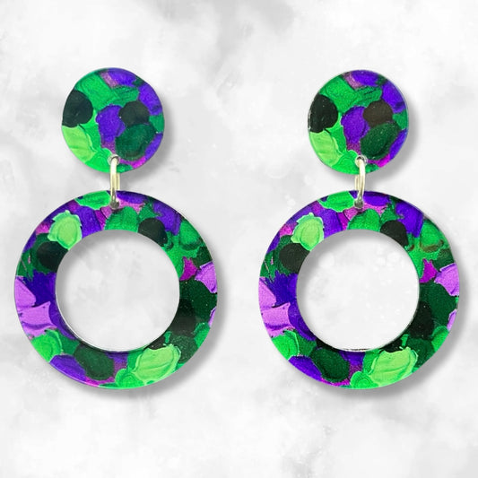 Green & Purple Earrings - Double Circles