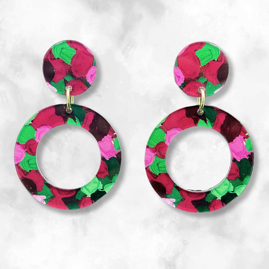 Pink & Green Earrings - Double Circles