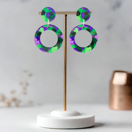 Green & Purple Earrings - Double Circles