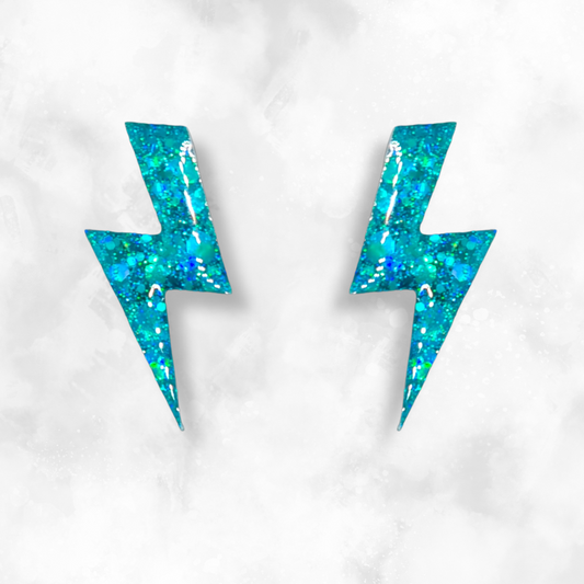 Aqua Lightning Bolt Sparkle Earrings