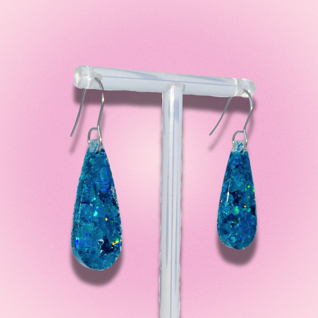 Aqua Teardop Sparkle Earrings