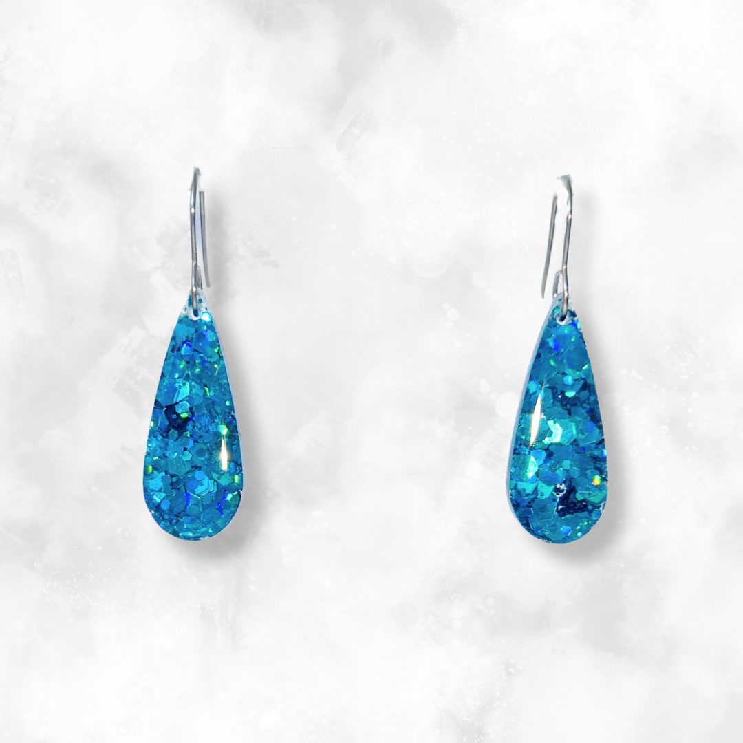 Aqua Teardop Sparkle Earrings