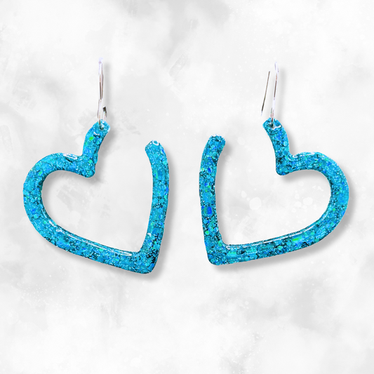 Aqua Heart Sparkle Earrings