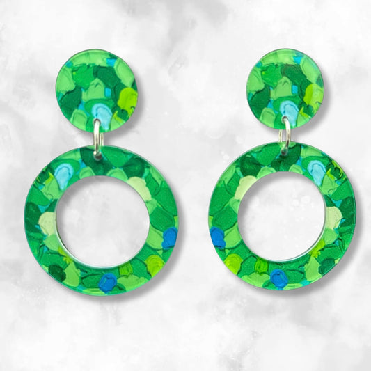 Bright Green Earrings - Double Circles