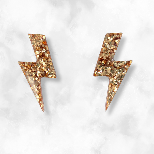 Gold Lightning Bolt Sparkle Earrings