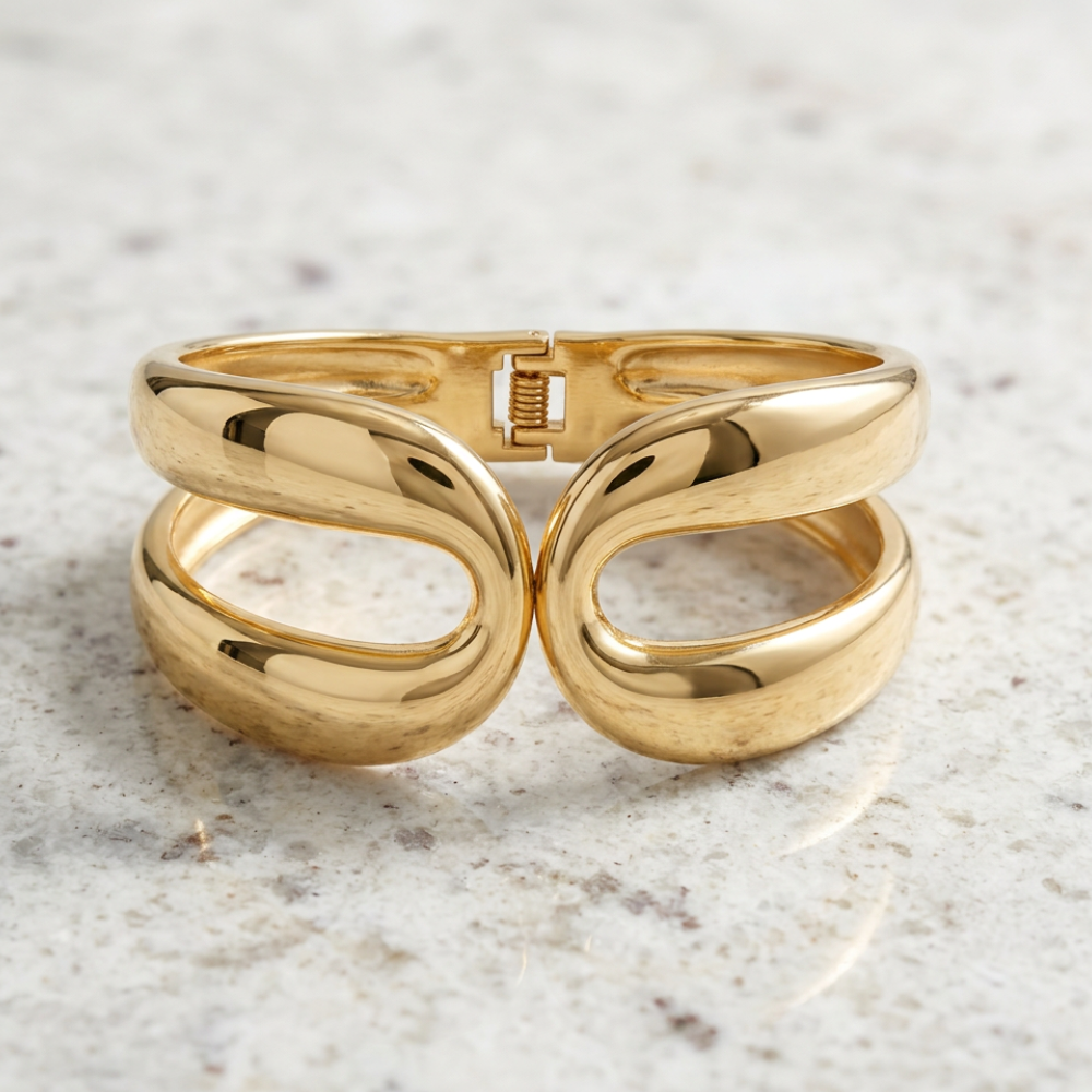 Chunky Hinged Bangle - Gold