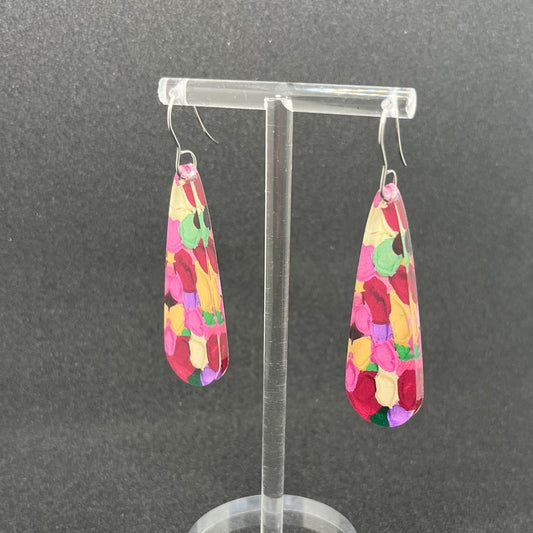 Pink Multicoloured Earrings - Long Droplet