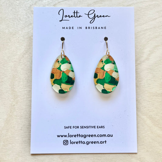 Green & Beige Earrings - Round Droplet