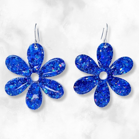 Dark Blue Flower Sparkle Earrings