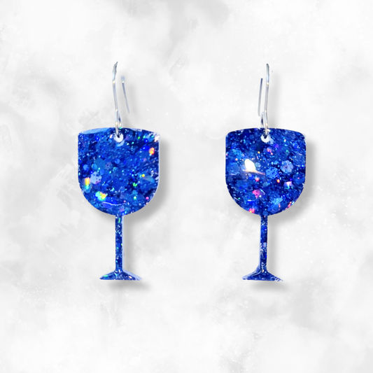 Dark Blue Wine Glass Sparkle Earrings