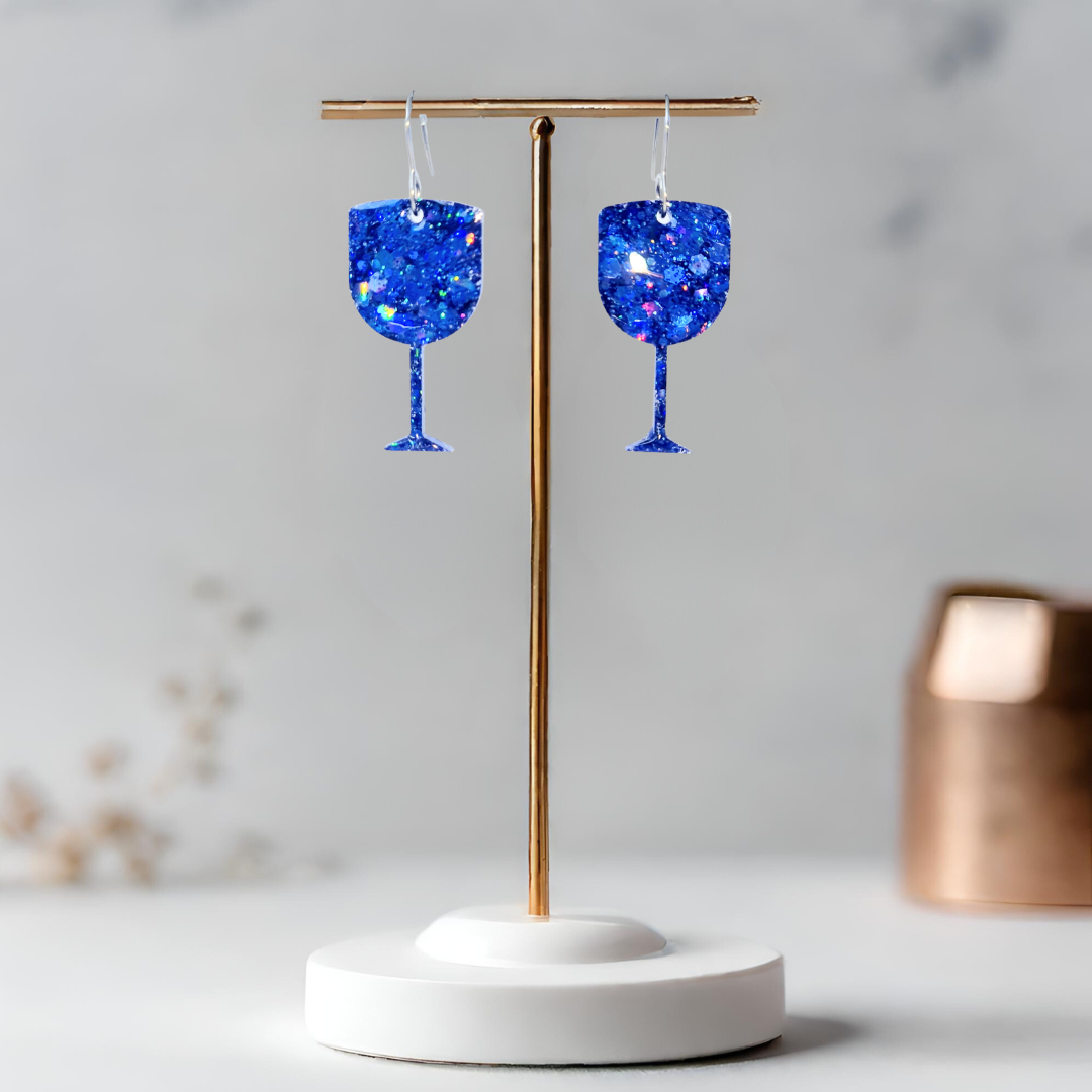 Dark Blue Wine Glass Sparkle Earrings