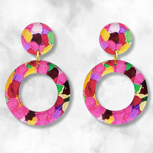 Pink Multicoloured Earrings - Double Circles