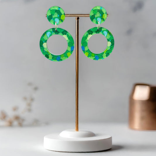 Bright Green Earrings - Double Circles