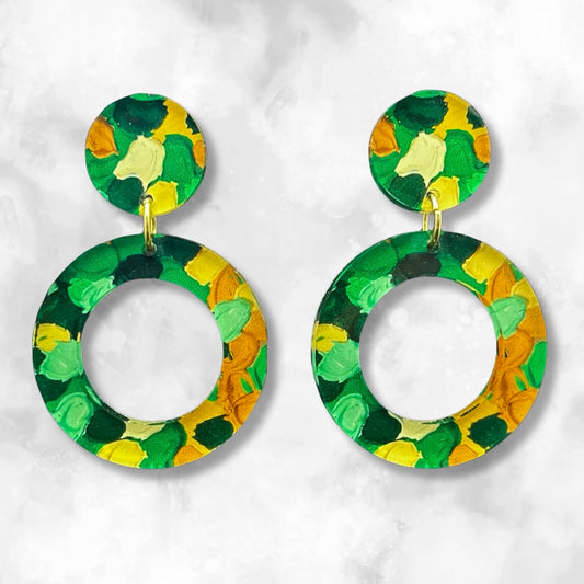Green & Beige Earrings - Double Circles