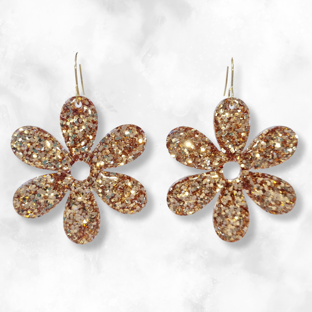 Gold Flower Sparkle Earrings