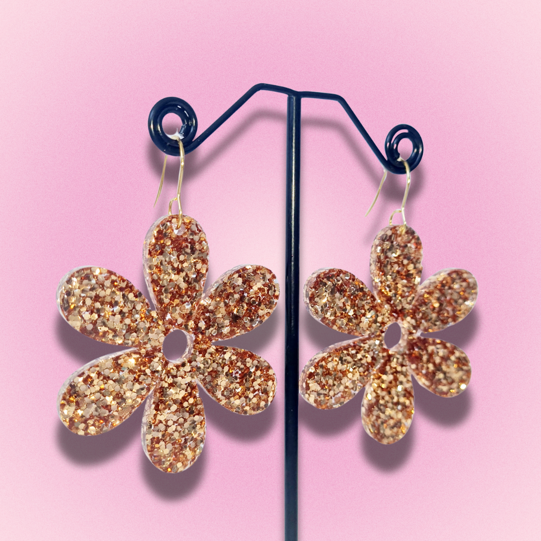 Gold Flower Sparkle Earrings