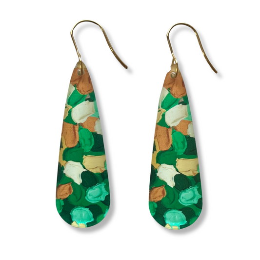 Green & Beige Earrings - Long Droplet