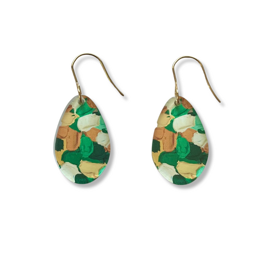 Green & Beige Earrings - Round Droplet