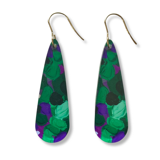 Green & Purple Earrings - Long Droplets