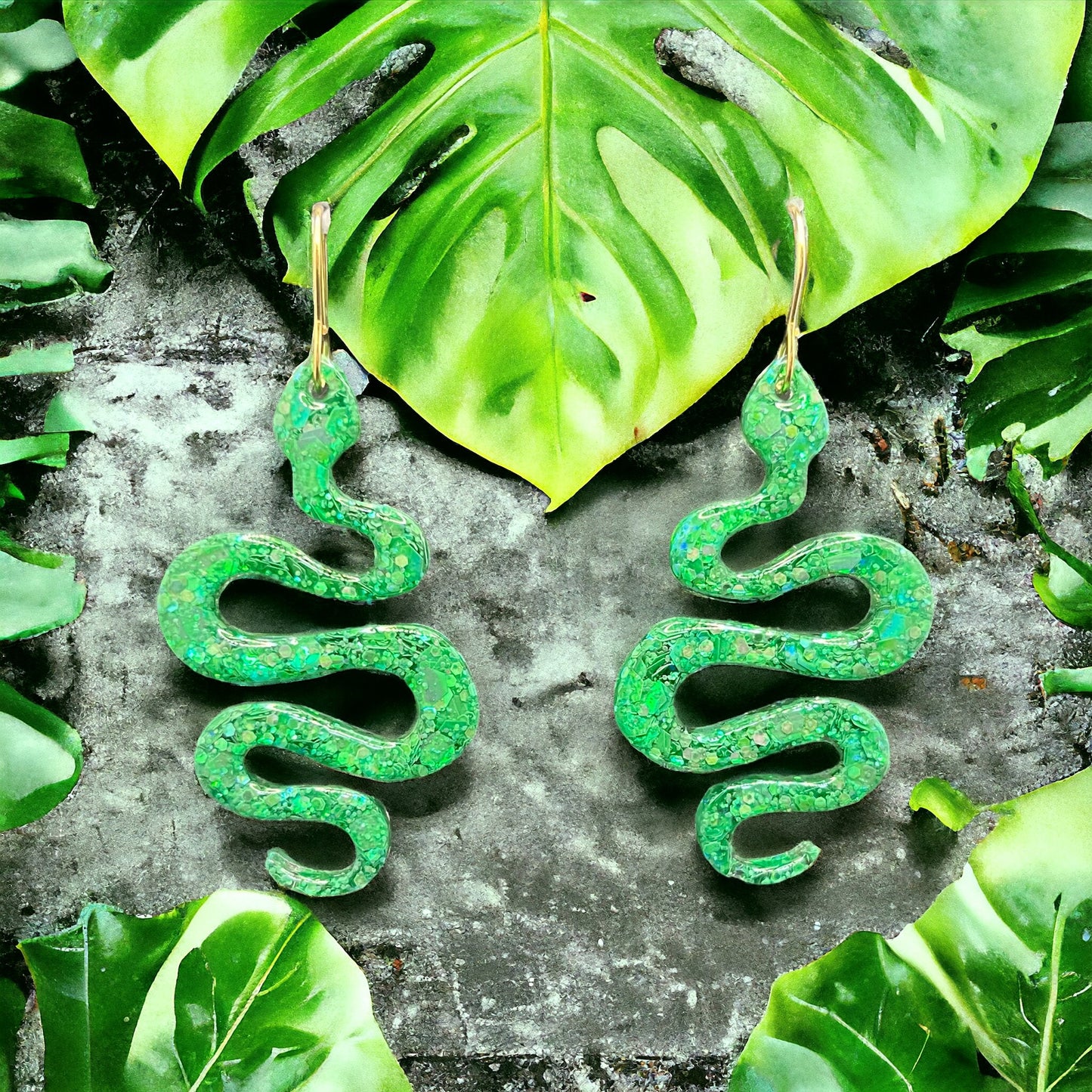 Green Snake Sparkle Earrings