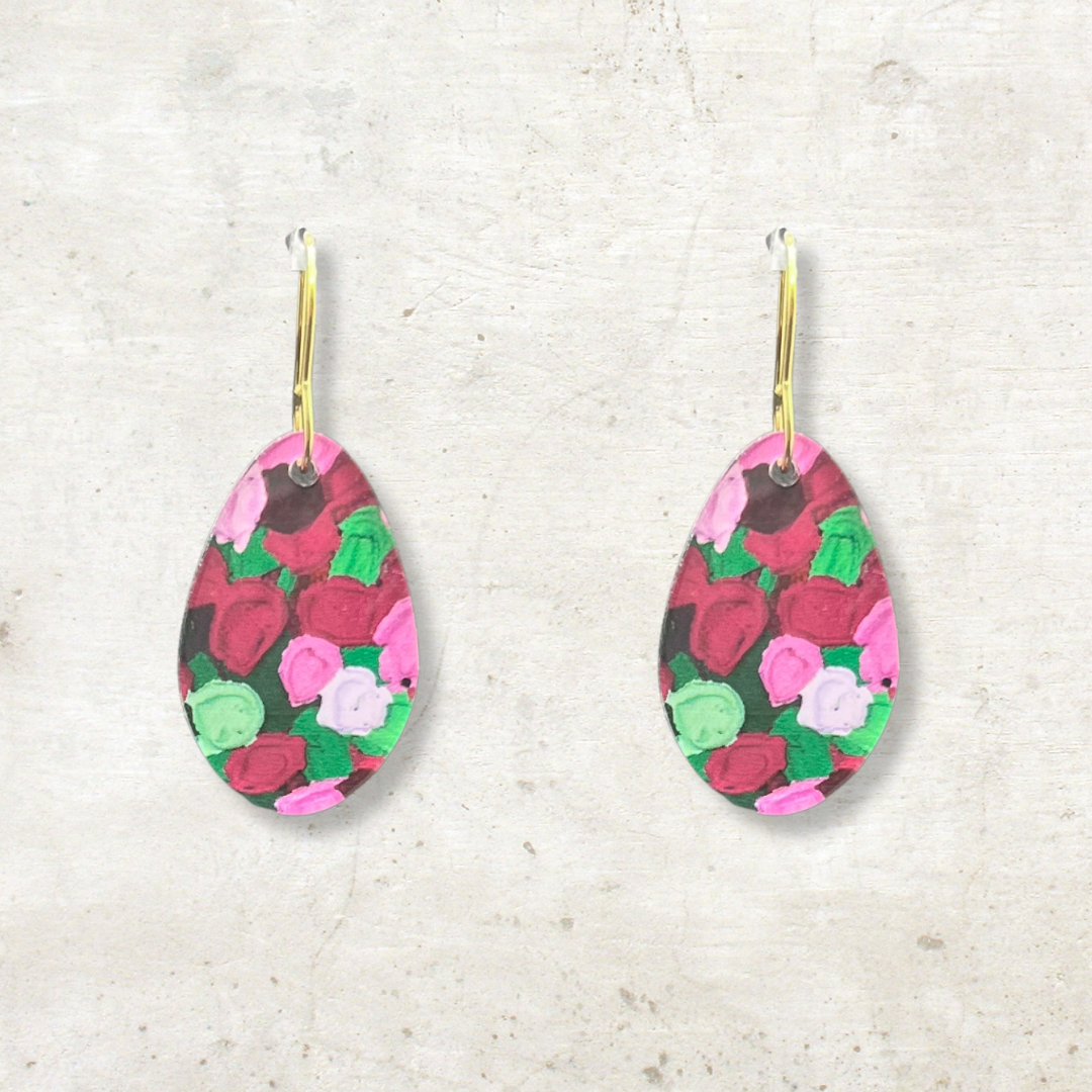 Pink & Green Earrings - Round Droplet