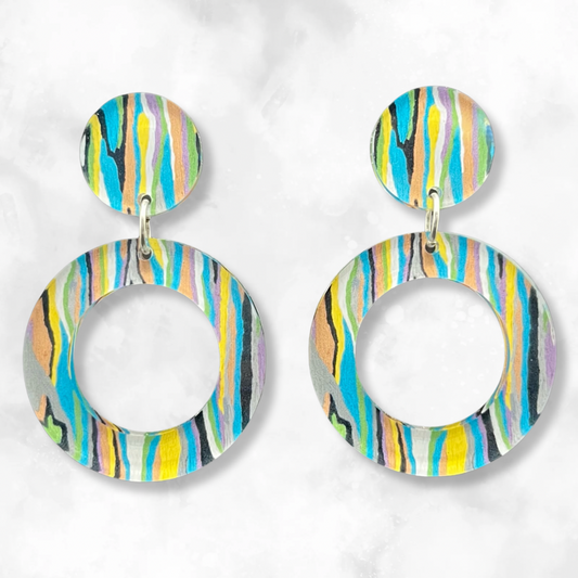 Rainbow Eucalyptus Earrings - Double Circles