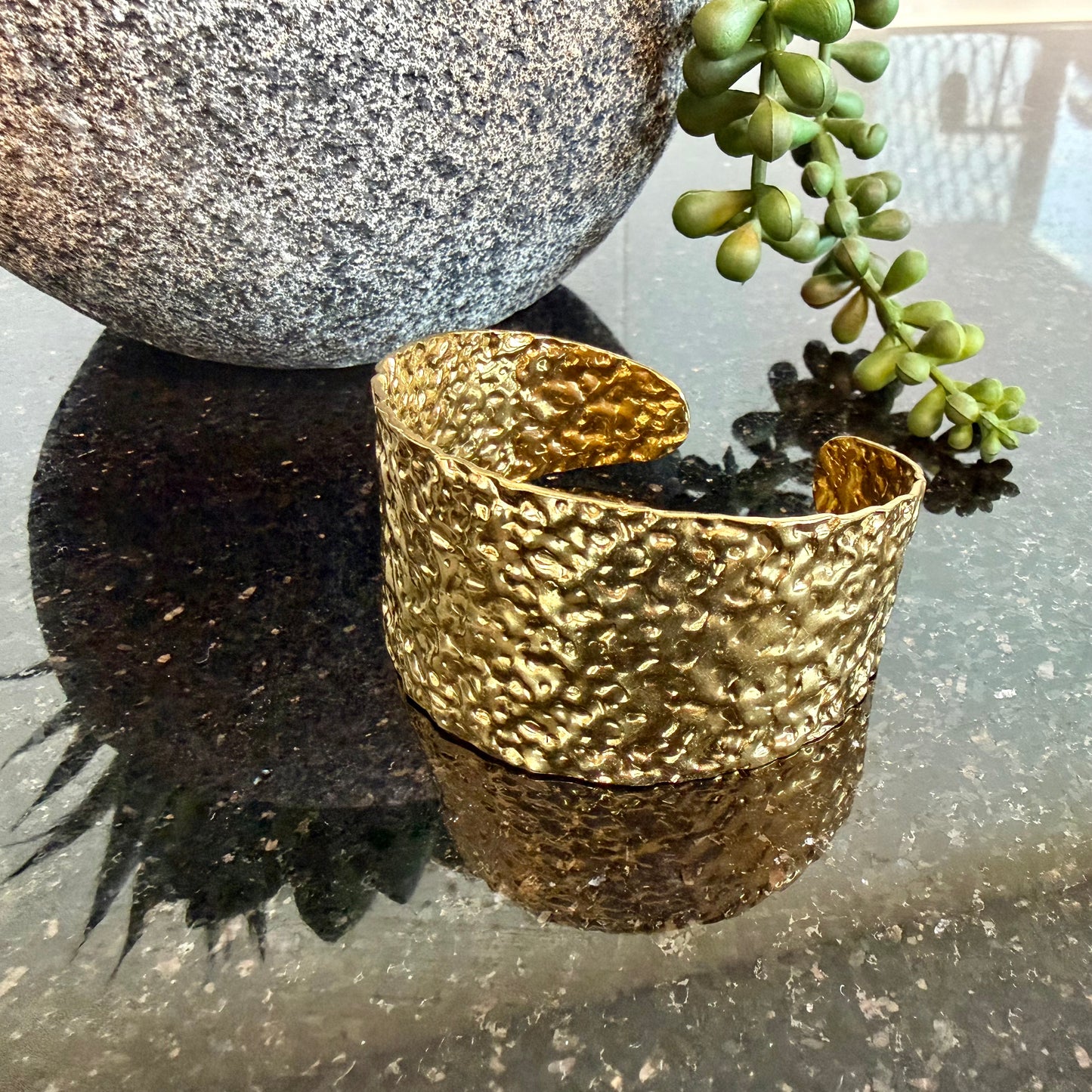 Textured Gold Cuff Bangle