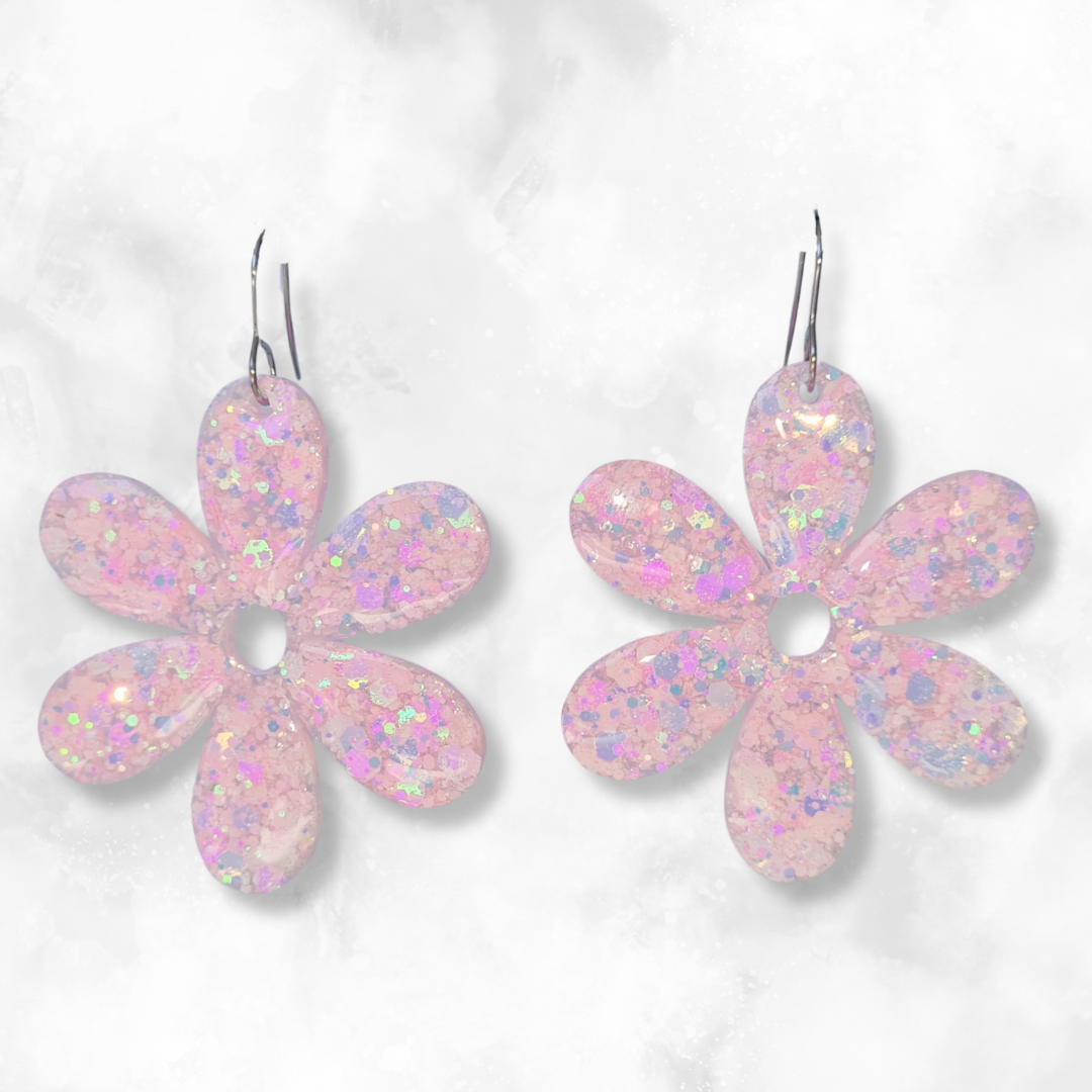 Light Pink Flower Sparkle Earrings