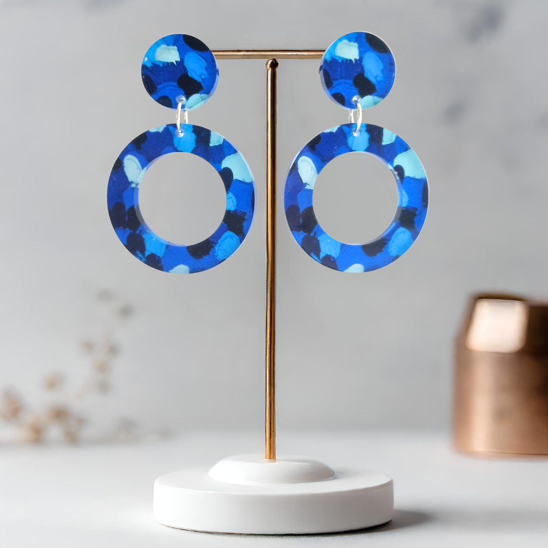 Navy Earrings - Double Circles