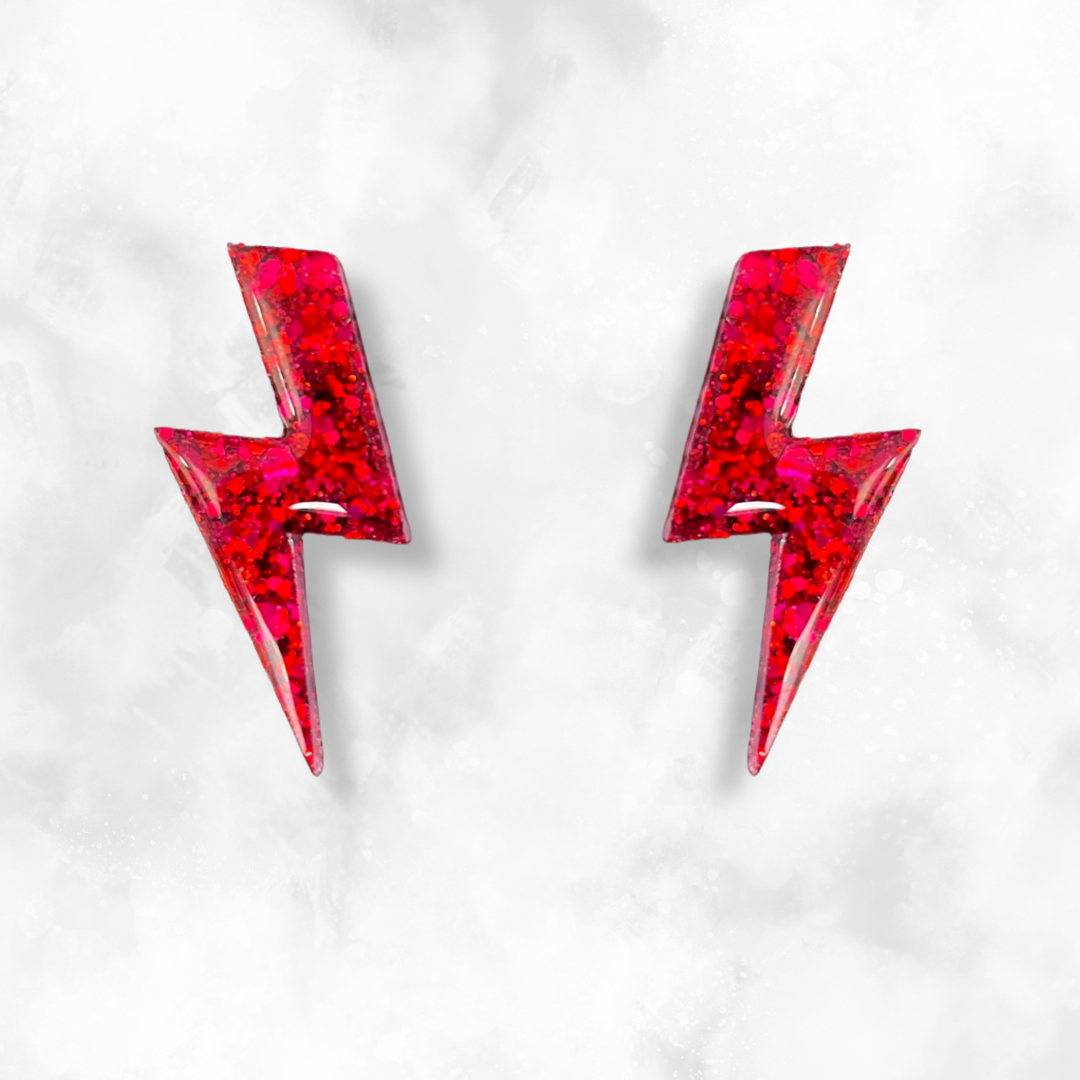 Red Lightning Bolt Sparkle Earrings