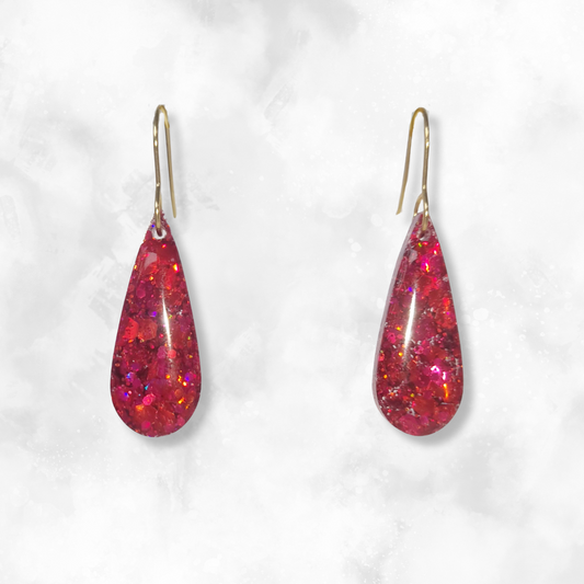 Red Teardop Sparkle Earrings