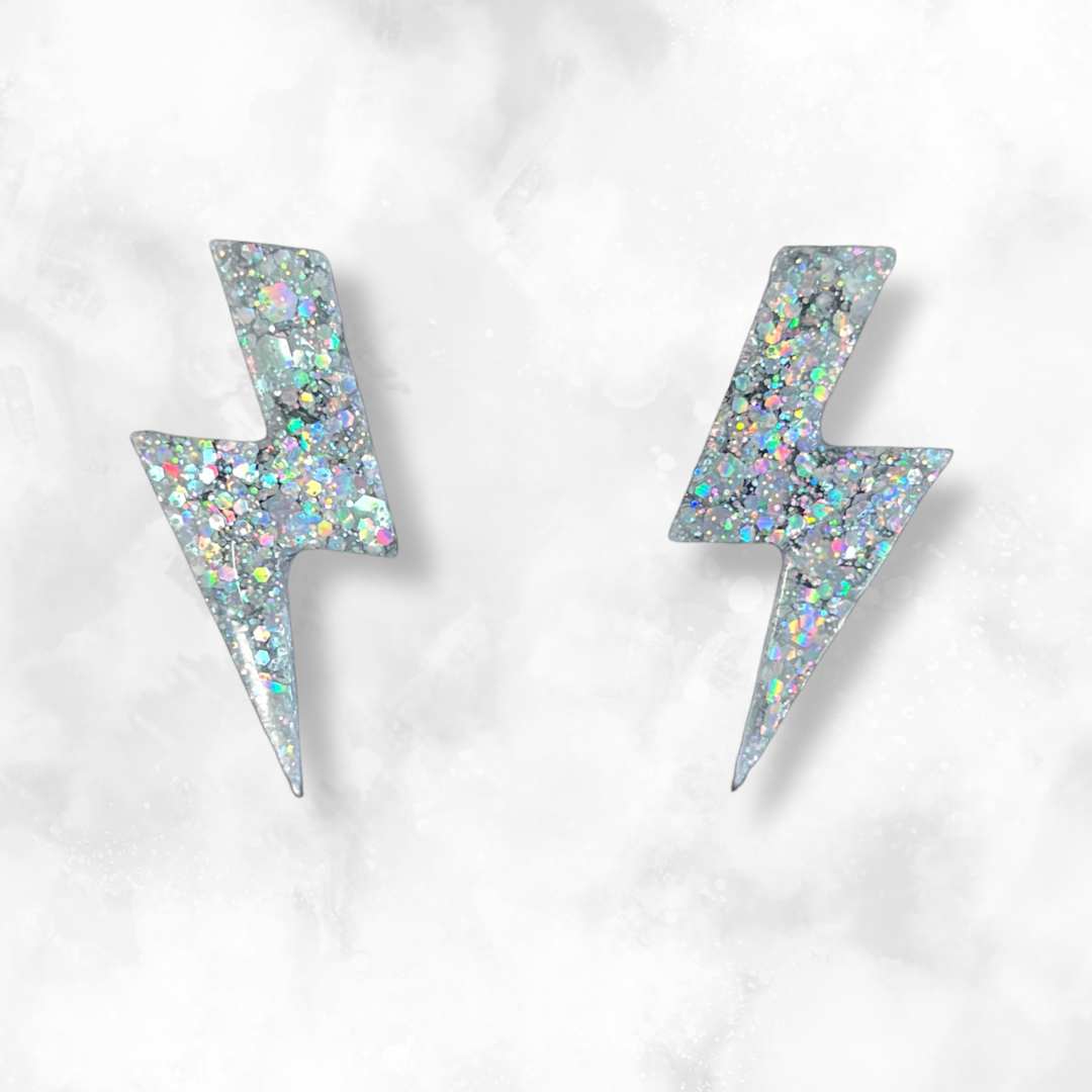 Silver Lightning Bolt Sparkle Earrings