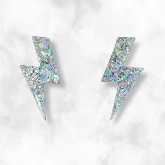 Silver Lightning Bolt Sparkle Earrings