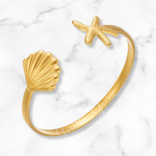 Starfish & Shell Bangle - Gold